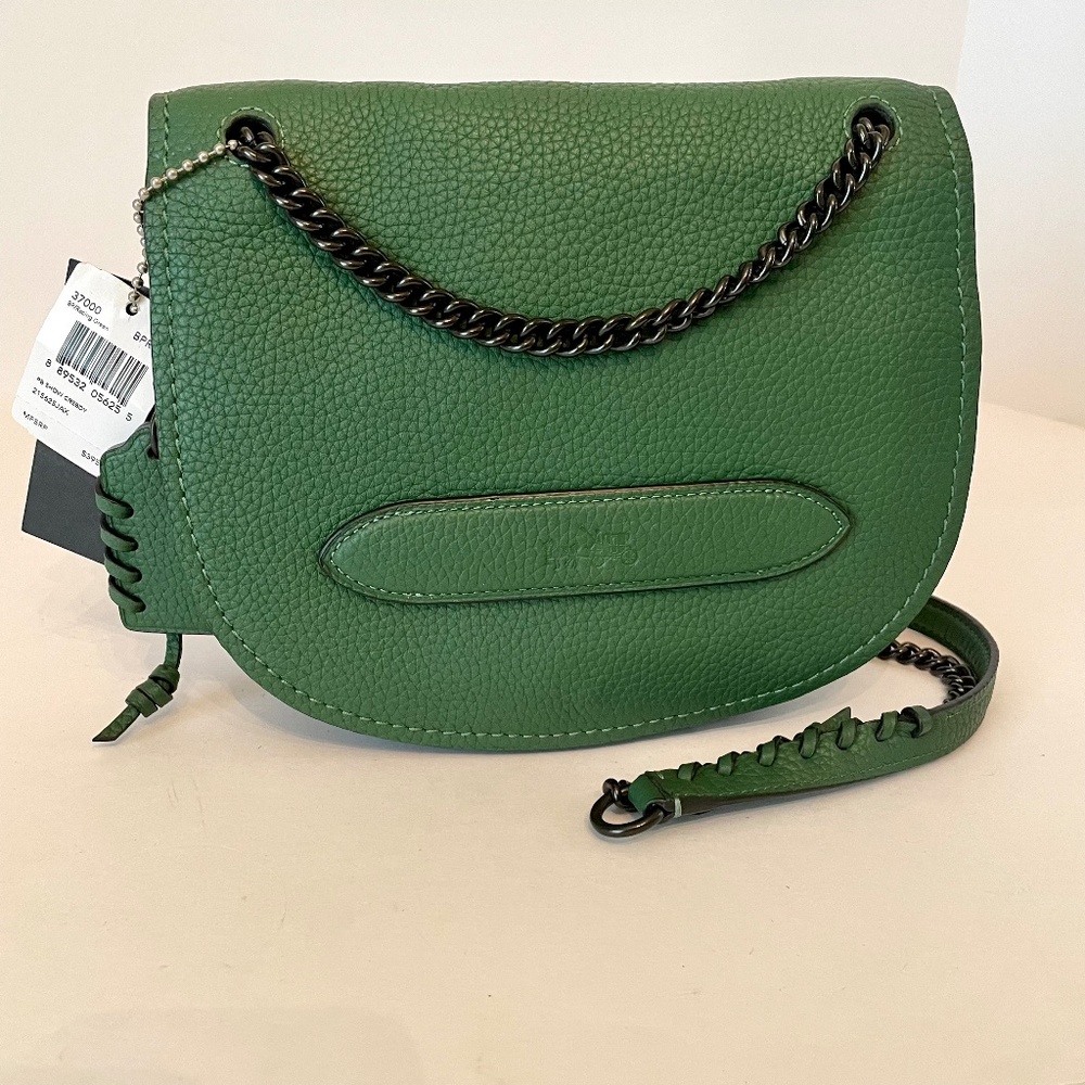 Coach Pebbled Leather Shadow Crossbody Racing Green w Chain Strap 37000